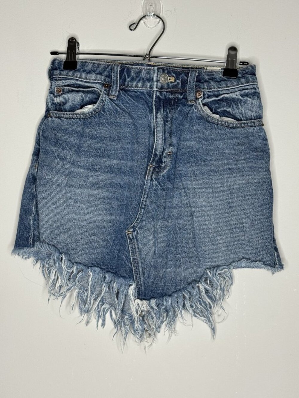 We The Free 25 Bailey Cut Off Fringe Denim Jean Skirt Boho Western Mini Casual